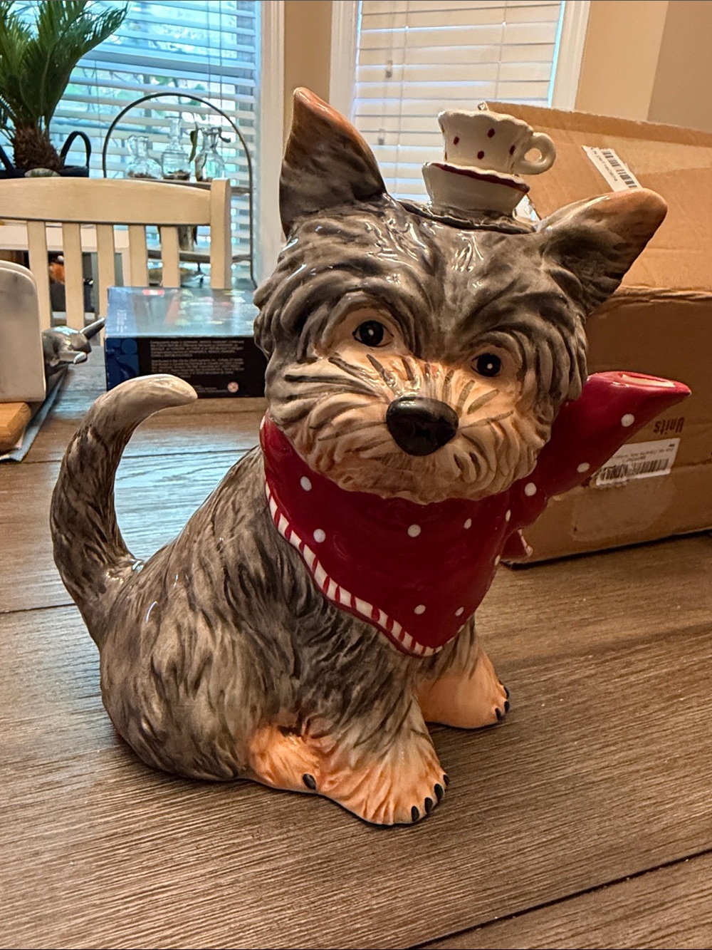 Blue Sky Clayworks Ruby Red Puppy Dog Yorkshire Terrier Ceramic Teapot 37.2 oz
